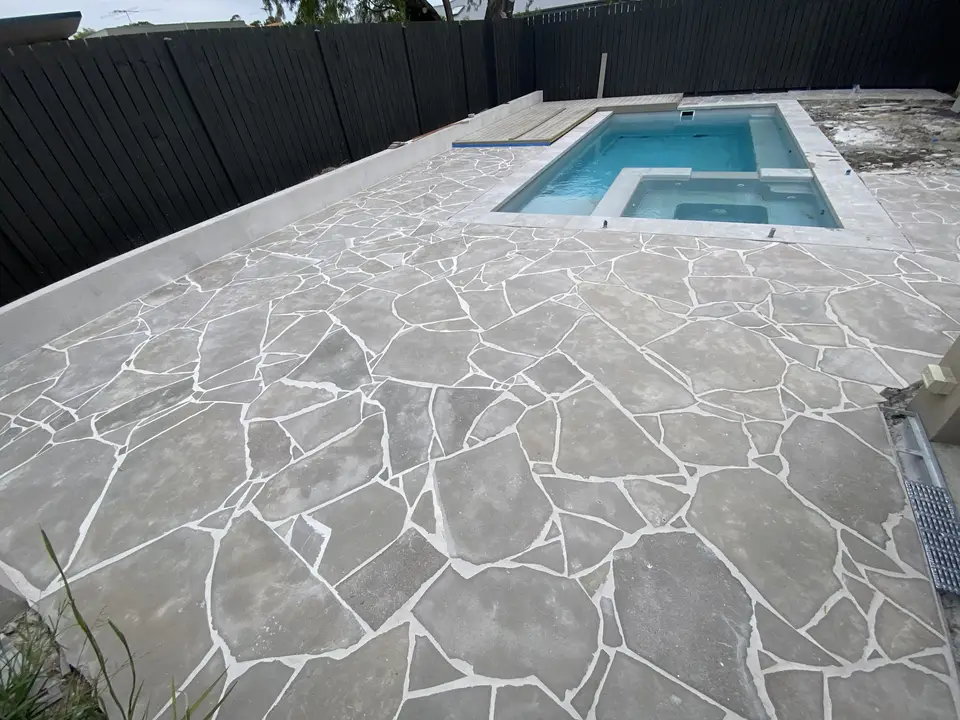Aspendale: Crazy paving & pool surround (during works), photo 1 of 3