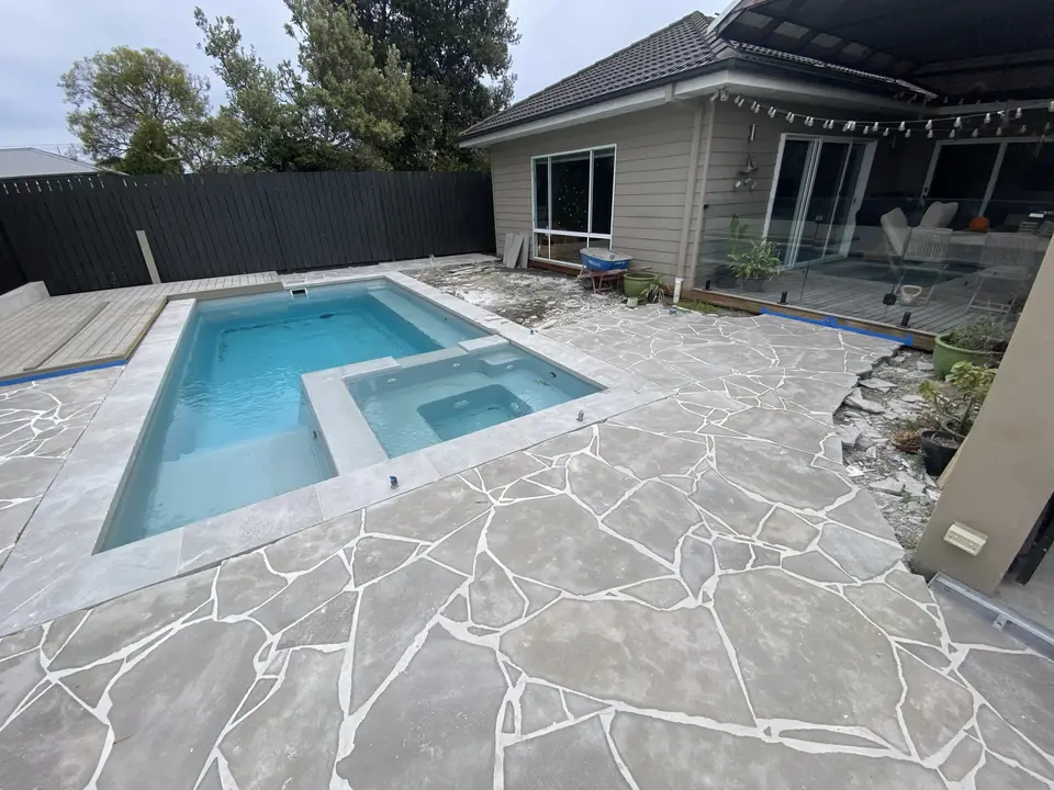 Aspendale: Crazy paving & pool surround (during works), photo 2 of 3