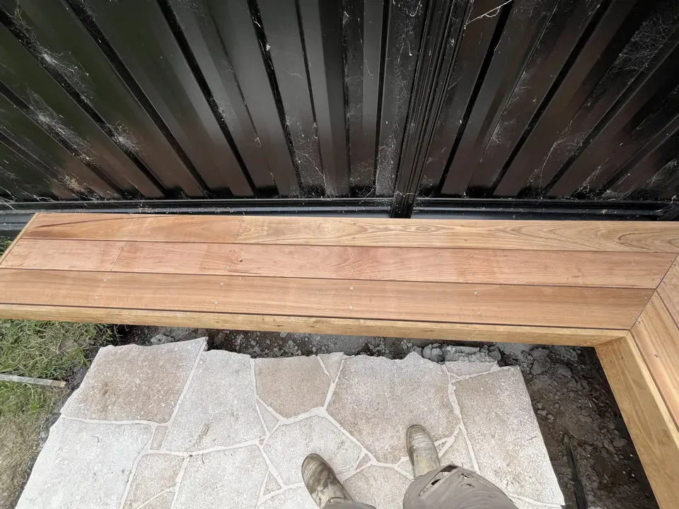 Carnegie: Crazy paving & timber seat, photo 3 of 5